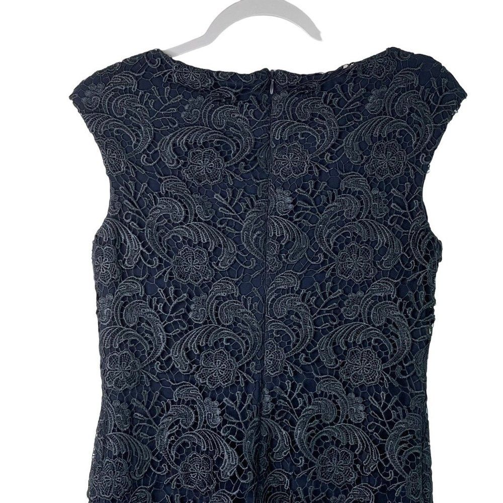 Ralph Lauren Lace Floral Sheath Dress Size 8 Navy Blue Midi Evening Elegant - Picture 11 of 11